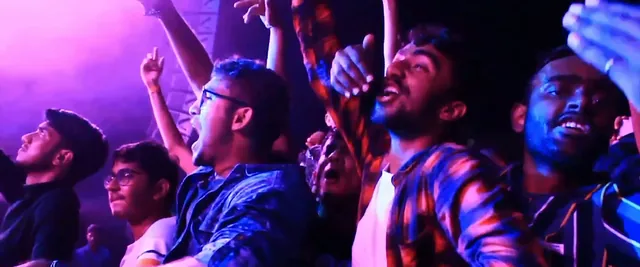 Crowd singing along at the night concert